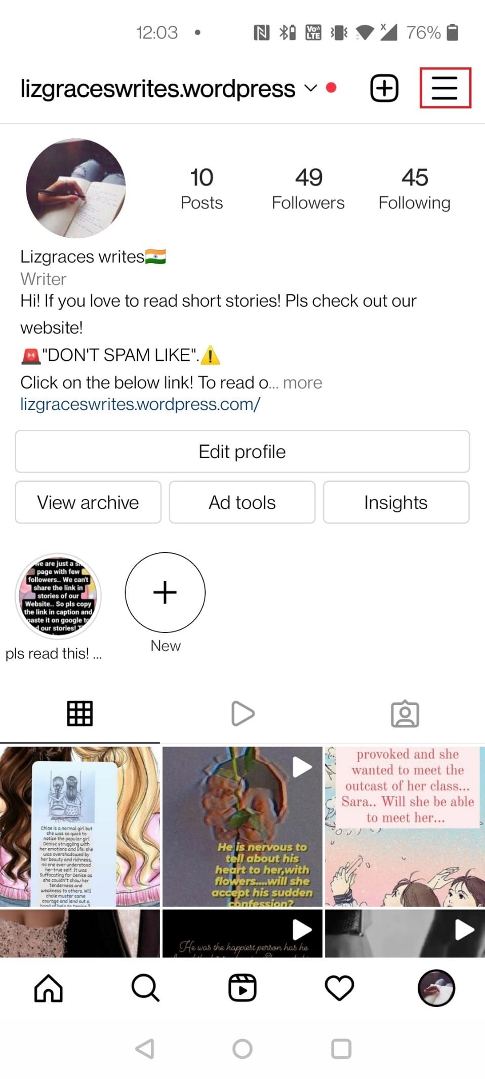 Tap on the profile icon and then tap on the three horizontal lines at the top right corner