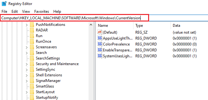 go to microsoft windows currentVersion key folder