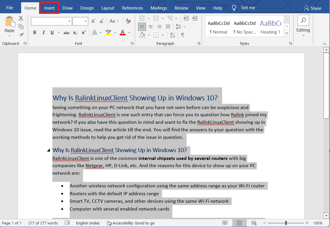click on the Insert tab from the top