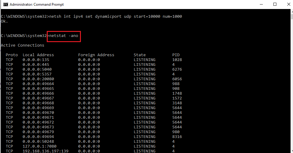 view the list of Active Connections