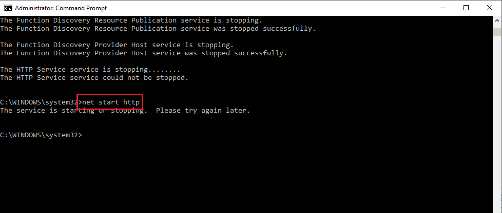 restart the HTTP service 