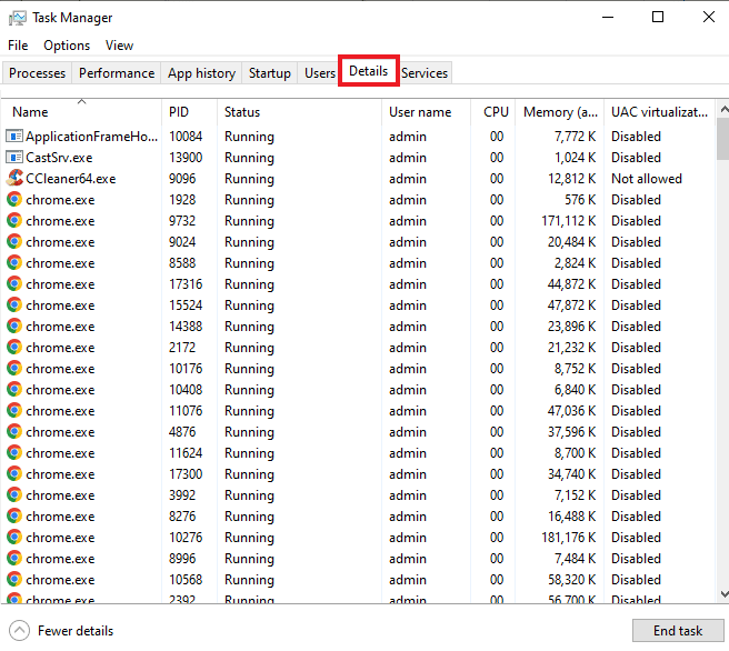 Click on details tab