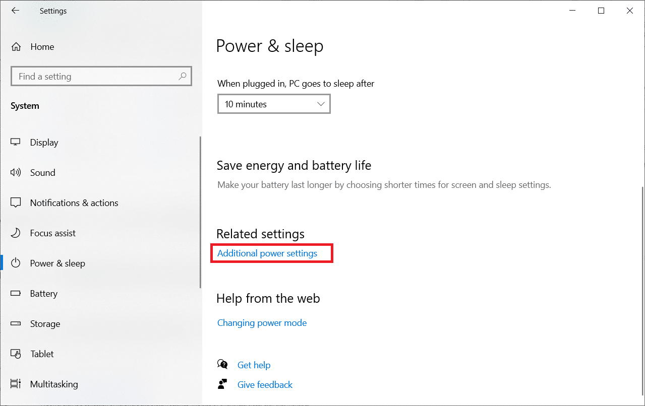 Then, click on the Additional power settings as shown under Related settings