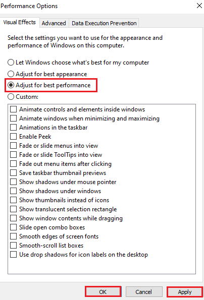 Choose adjust for best performance option and click ok and apply. Fix PUBG Lagging on Windows 10