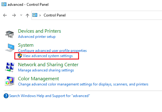 Click view advanced system settings