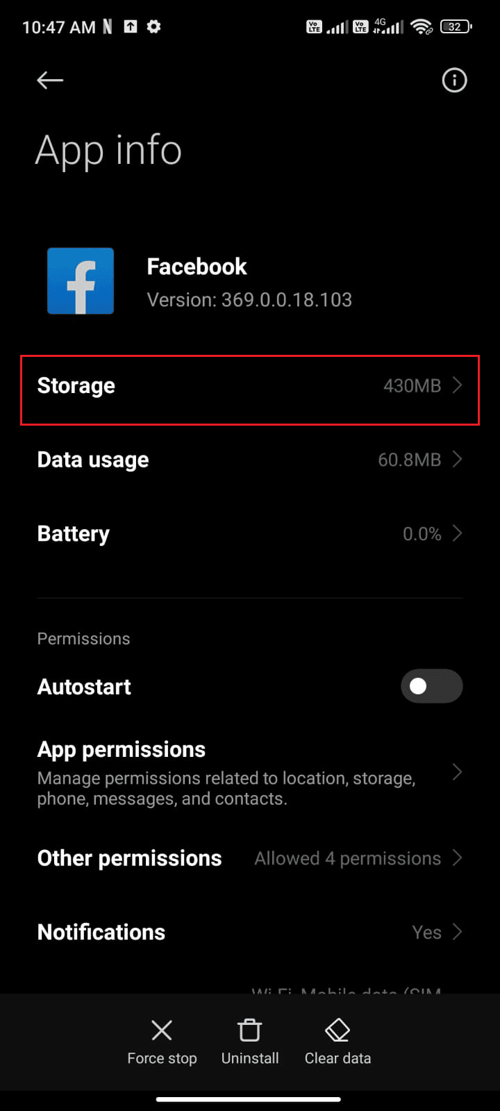 tap on the Storage option 