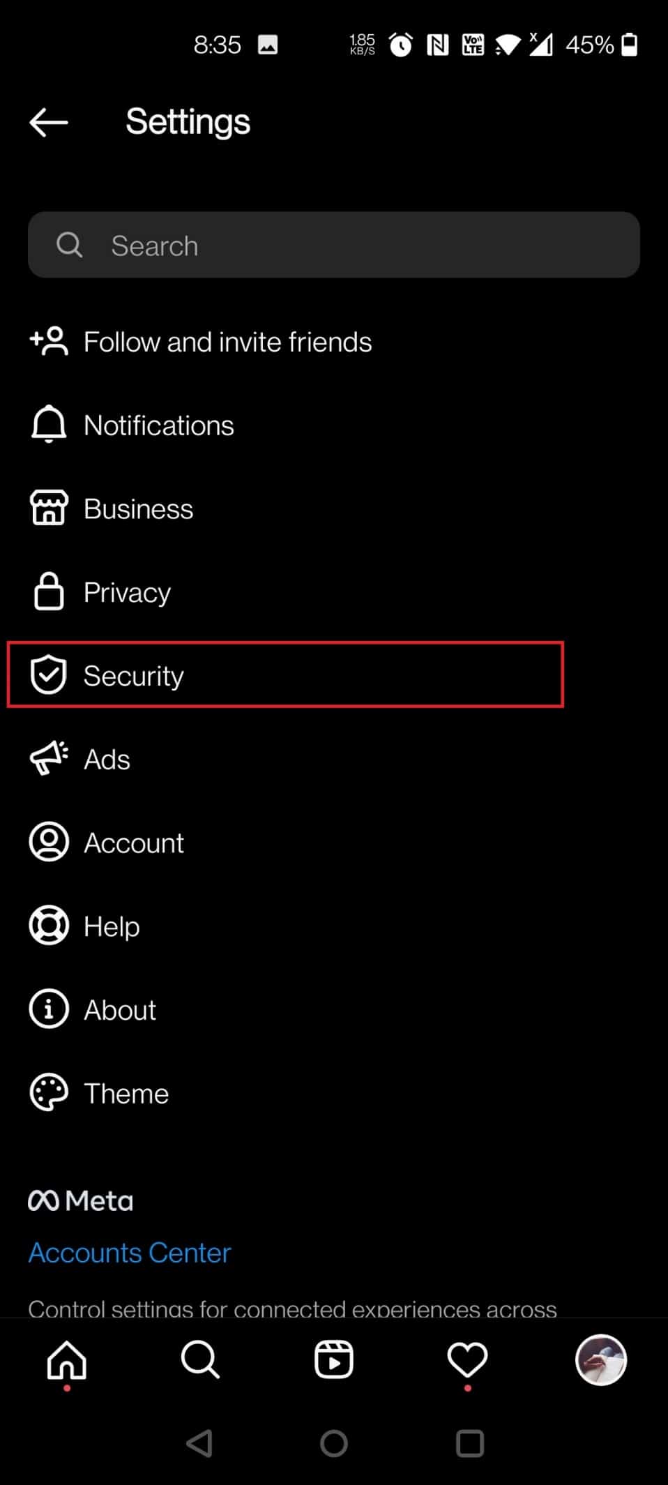 tap on Security