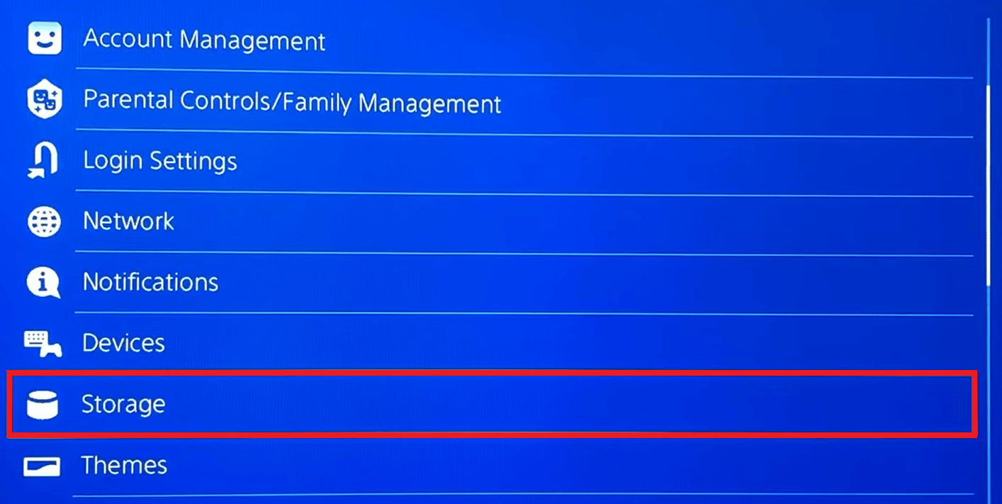 Select Storage from the list