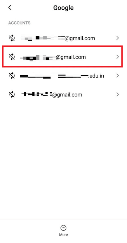 Choose and tap on the desired Google account from the available ones