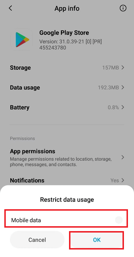 Tick off the Mobile data or WiFi option from the popup and tap on OK
