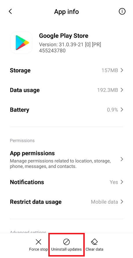 Tap on Uninstall updates option. Fix Google Play Authentication is Required Error on Android