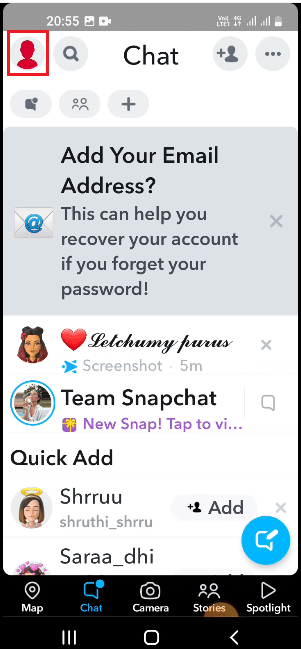 Tap on the profile icon. Fix Snapchat Message Disappeared Issue