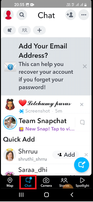 Move to the Chat tab and tap on any specific chat