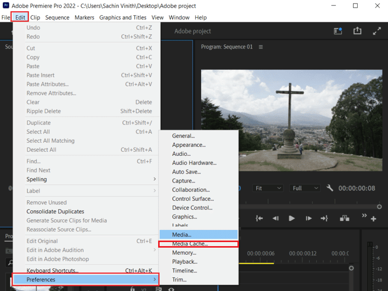 open media cache in preferences adobe premiere pro