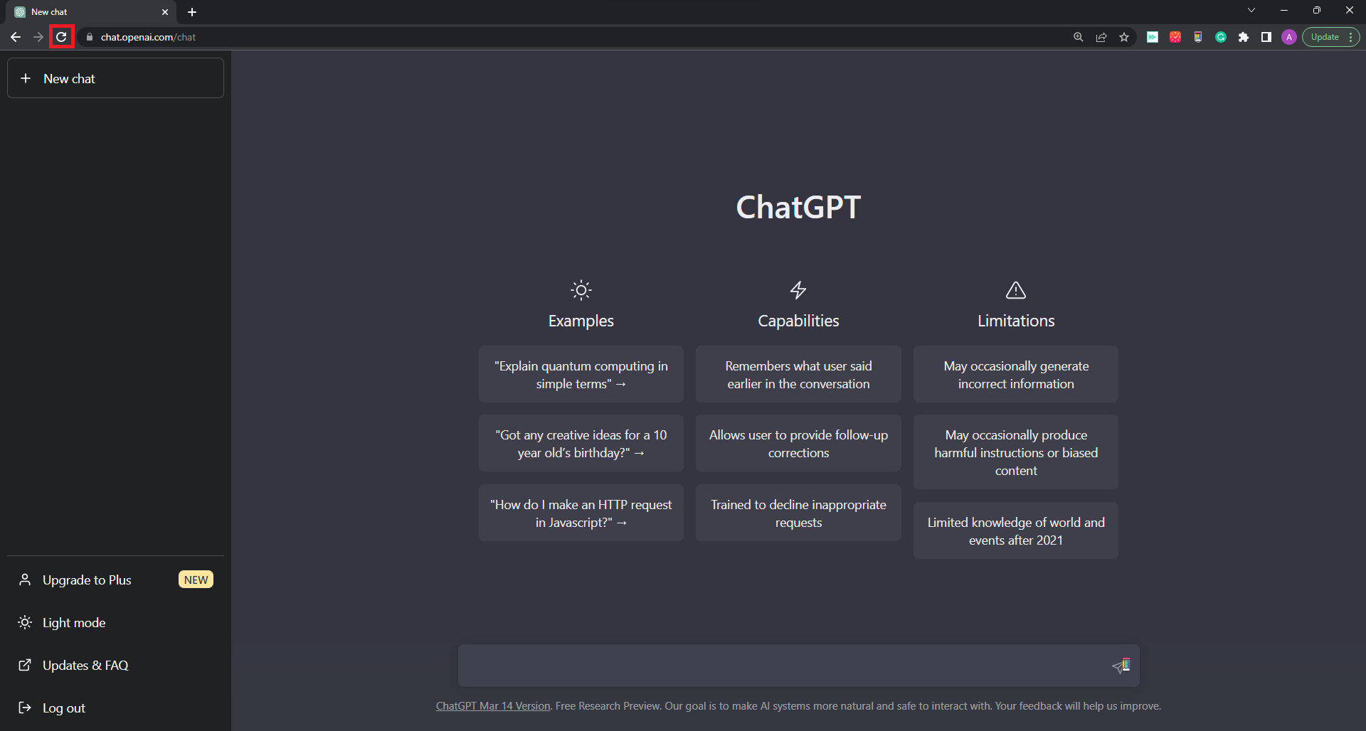 click on reload to reload chatgpt