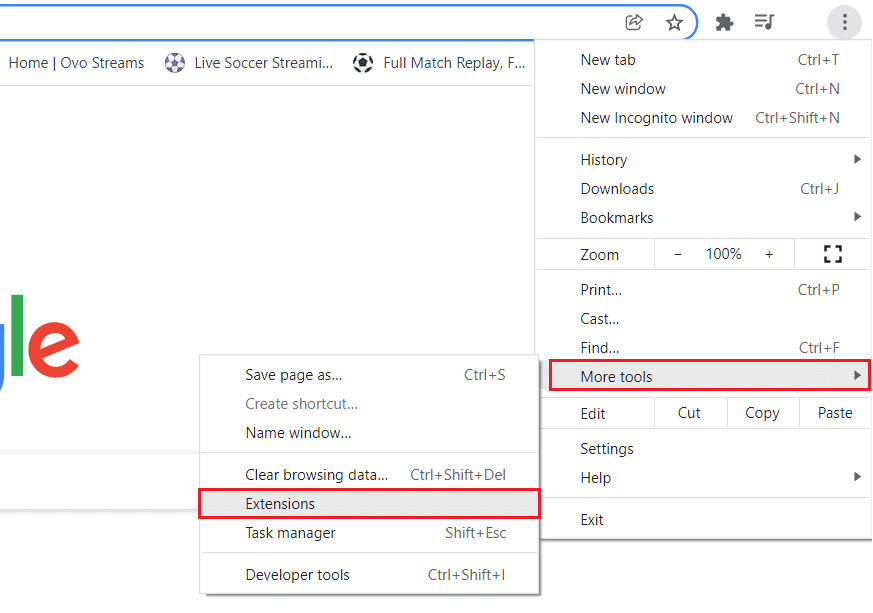 Click on More tools and Go to Extensions