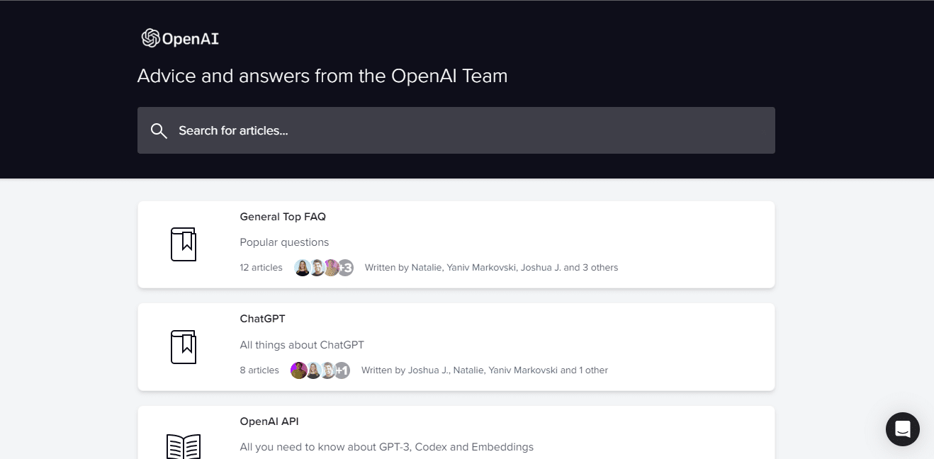 Open AI help center