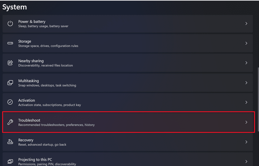 Scroll down and click on the Troubleshoot option in the left-hand menu | Windows Update Troubleshooter