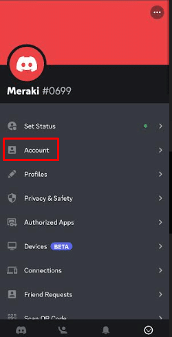 From the pop-menu of discord tap on account | How to View Discord Profile