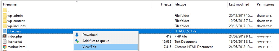 View/edit option for your .htaccess file