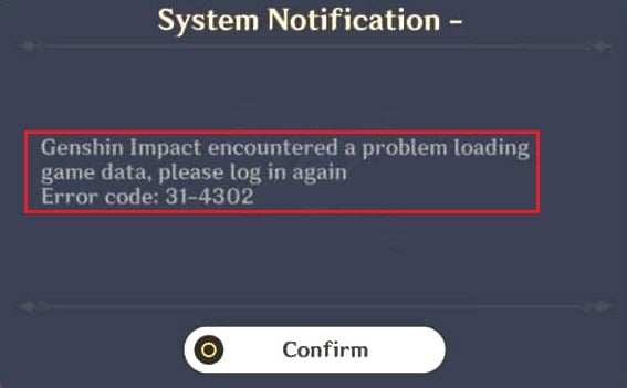 Genshin Impact Error Code 31 4302