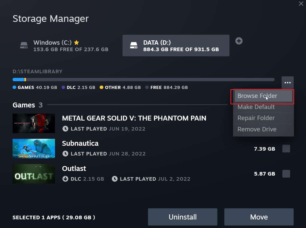Click on the three dots and select Browse folder to open the Steamapps folder. 8 Ways to Fix Steam Store Buttons Not Working