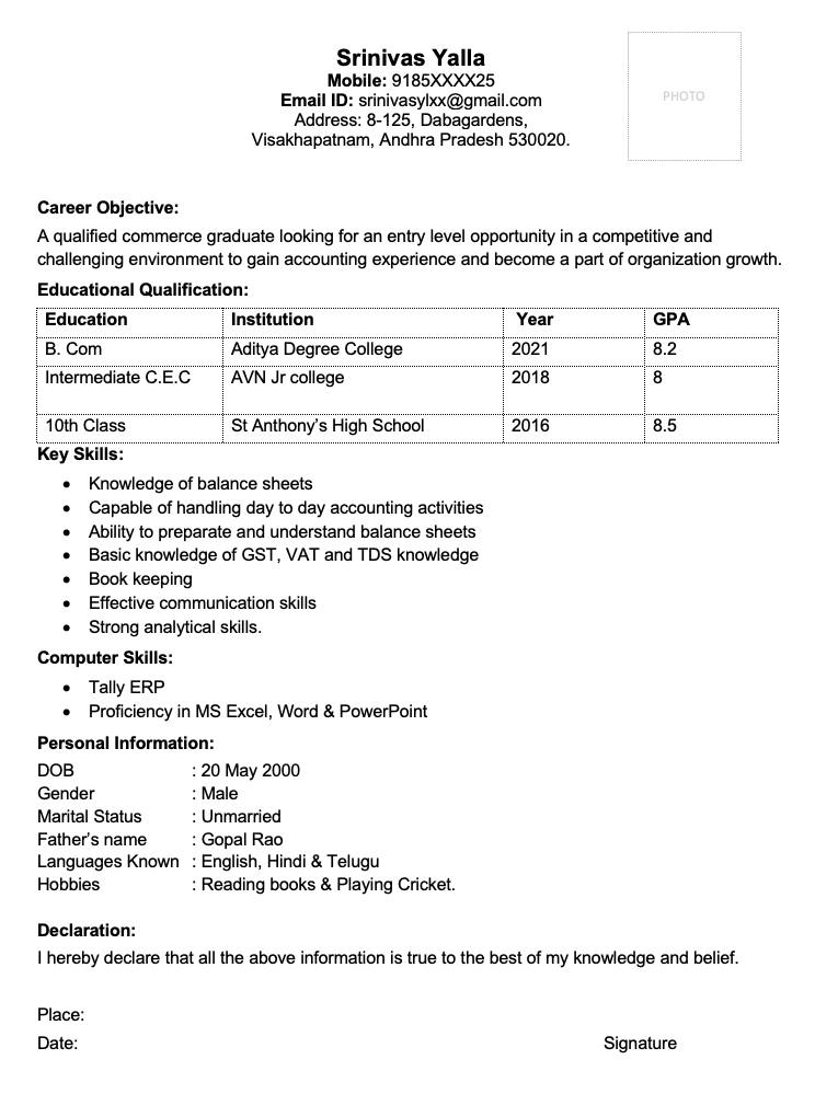 Entry level accounts executive resume in india