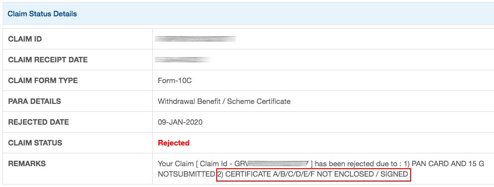 PF rejected due to certificate a b c d e f not enclosed signed