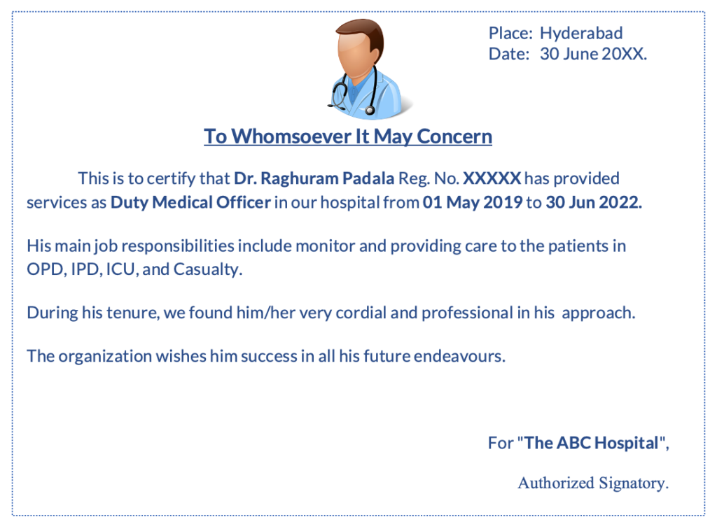 Doctor experience certificate in word