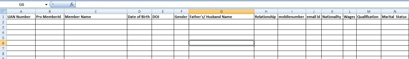 EPF Bulk Registration Excel Format download