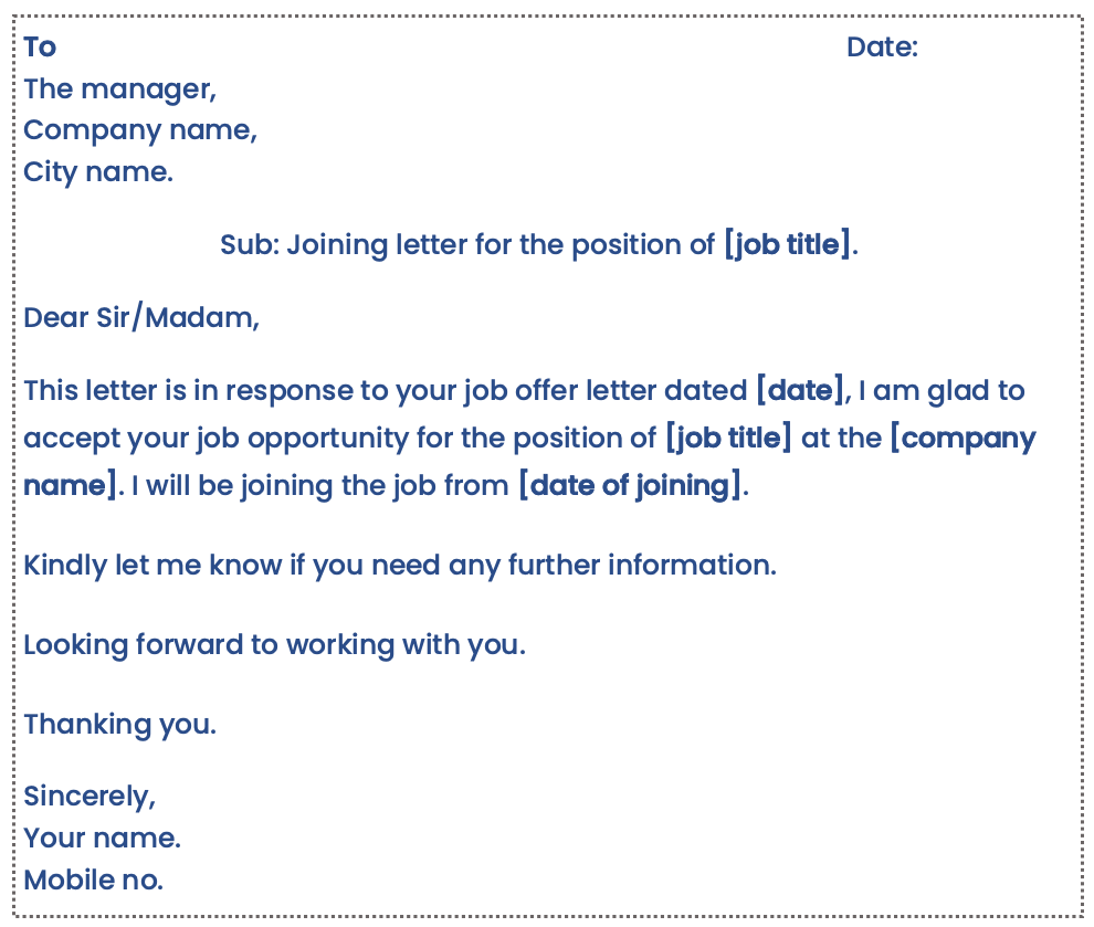 Employee joining letter format in word