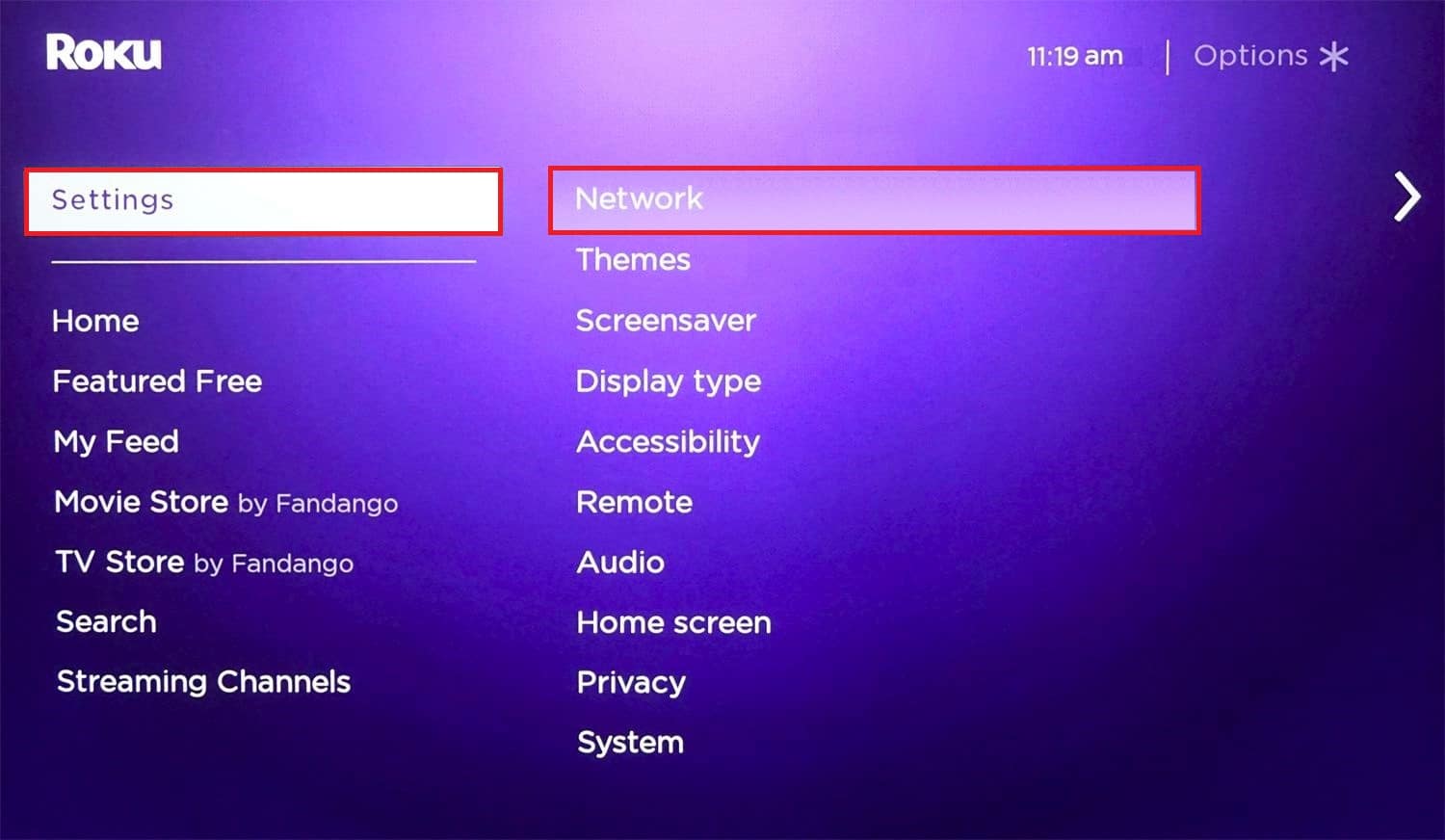 roku network settings