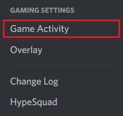 Under the Game settings panel click on Game activity