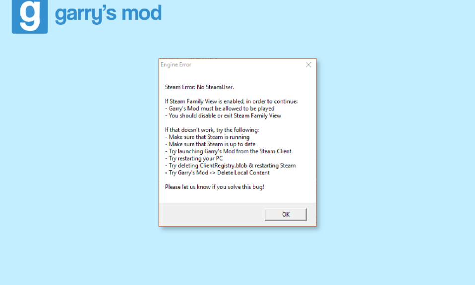 Fix No Steam User Error on Garry's Mod