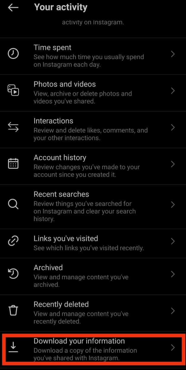 Tap on Download your information.