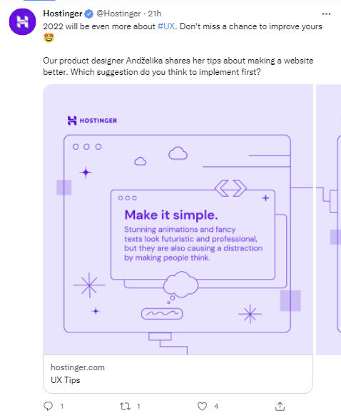 Hostinger's Twitter Card example.