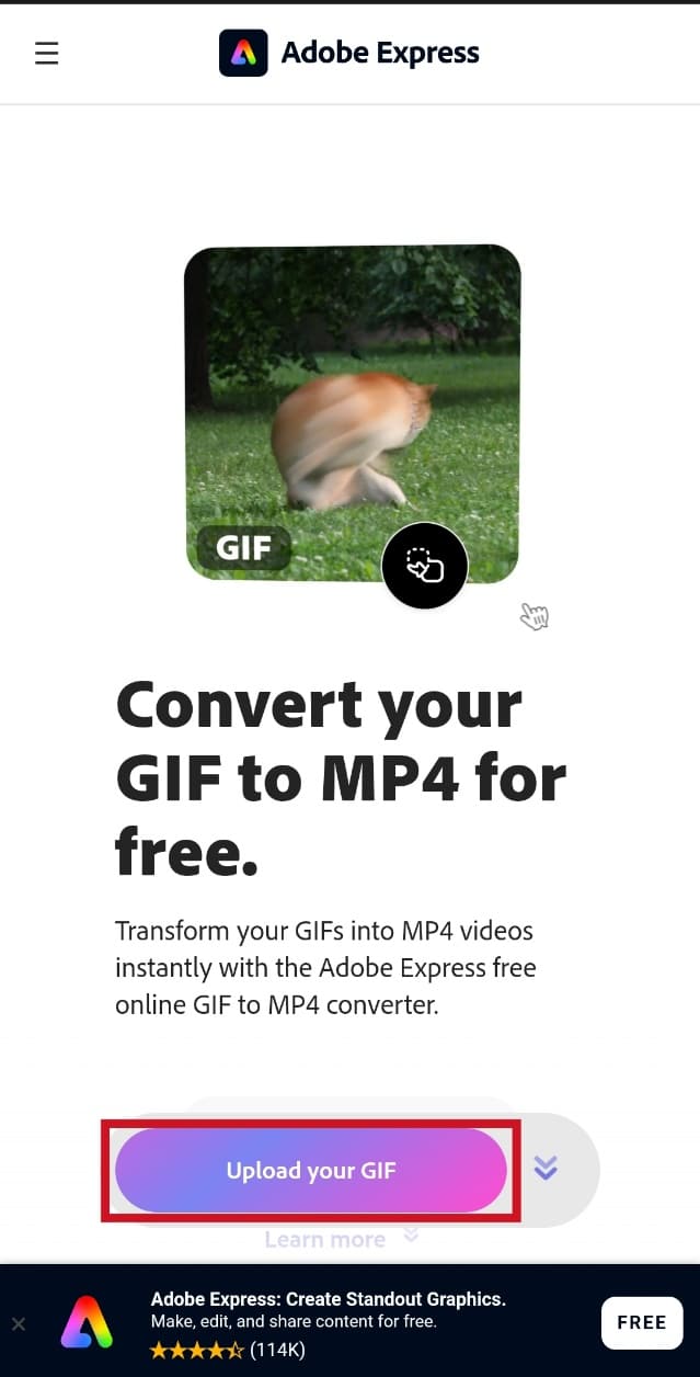 Tap on the Upload your GIF button