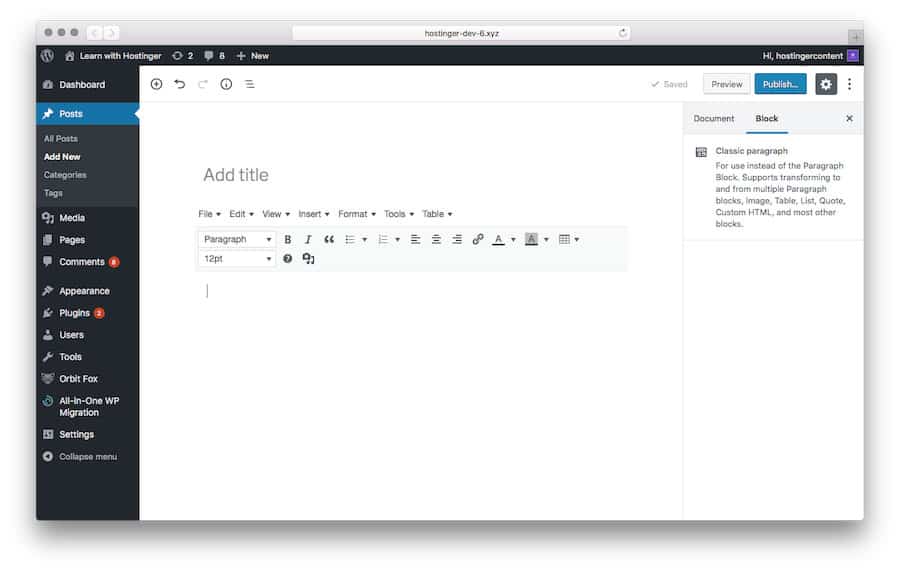Create a New Post with TinyMCE Advanced Plugin Installed
