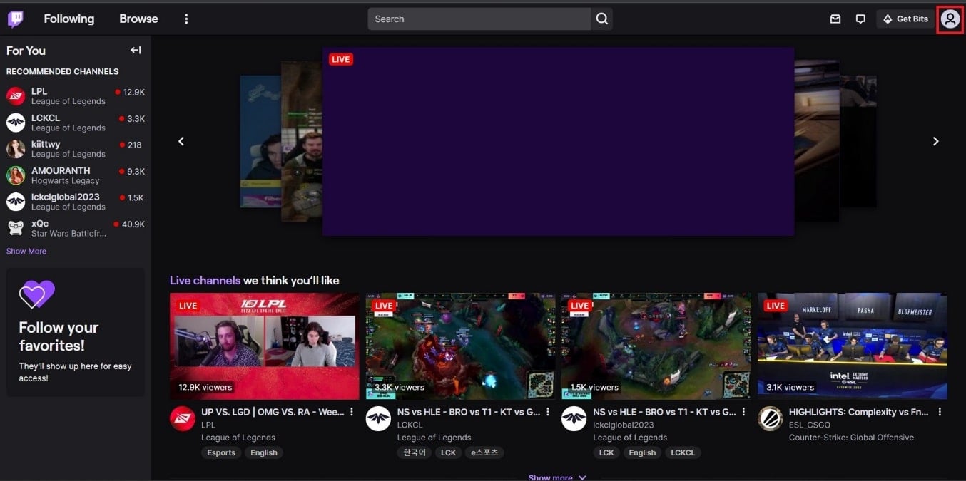In the upper right corner, click on the Profile icon.