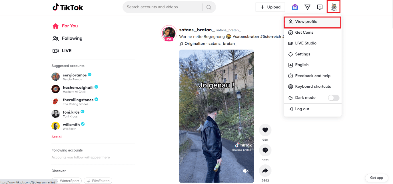 Click on your profile picture and select View profile