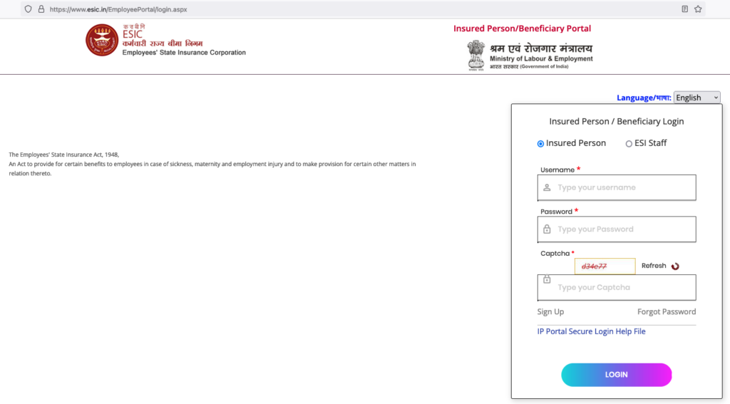 ESIC employee login portal