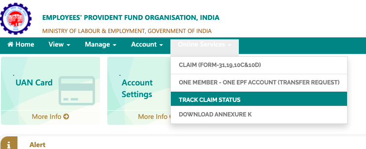 PF transfer claim status tracking online,