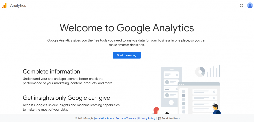 The homepage of Google Analytics
