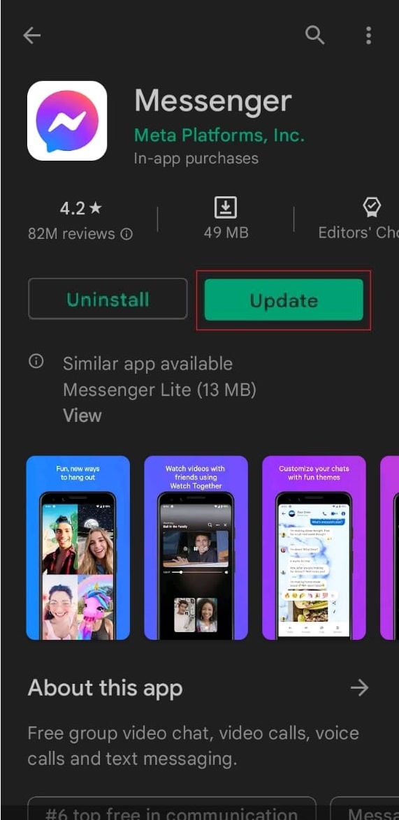 update facebook messenger app android play store