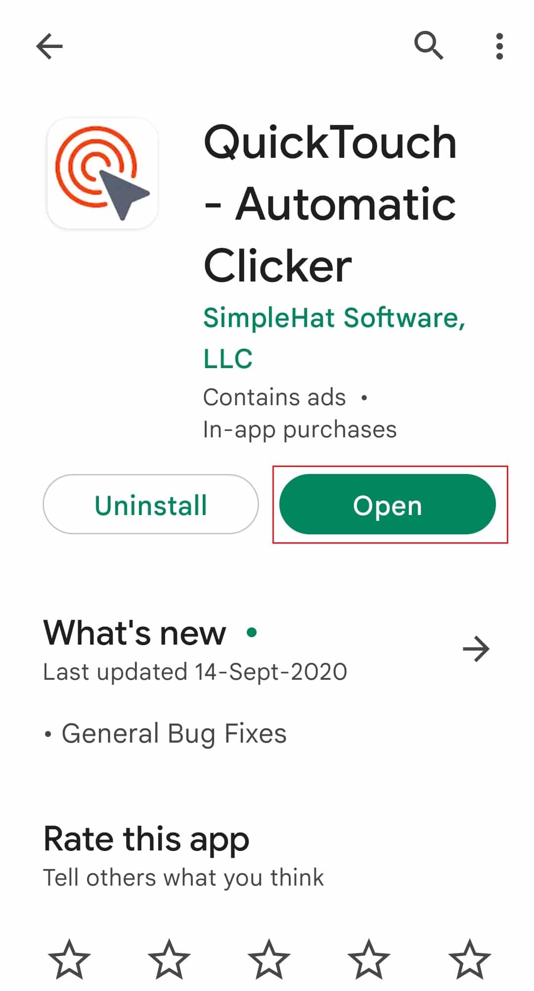 open quicktouch automatic clicker in android playstore