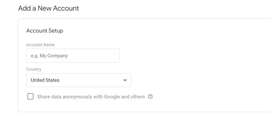 Fill in your name and country details on the Account Setup