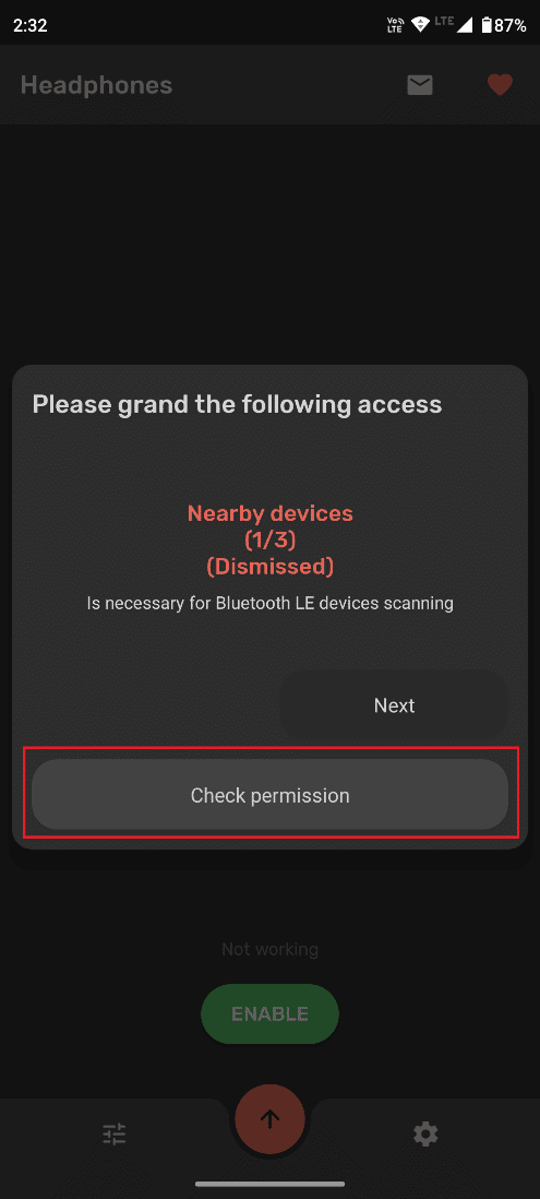 Tap on Check permission | How to Know If AirPods are Charging on Android