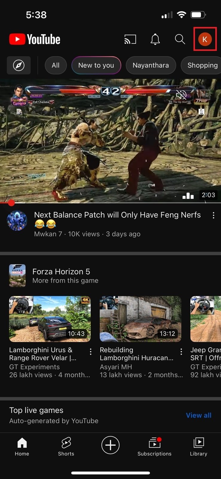 Tap on the profile picture at the top right corner