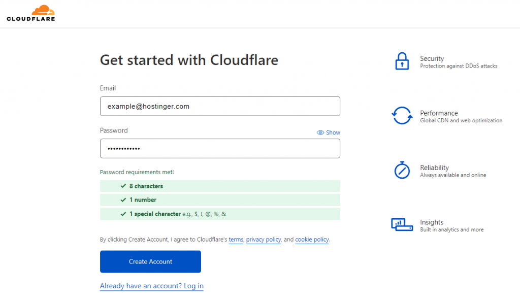 Cloudflare's sign up page