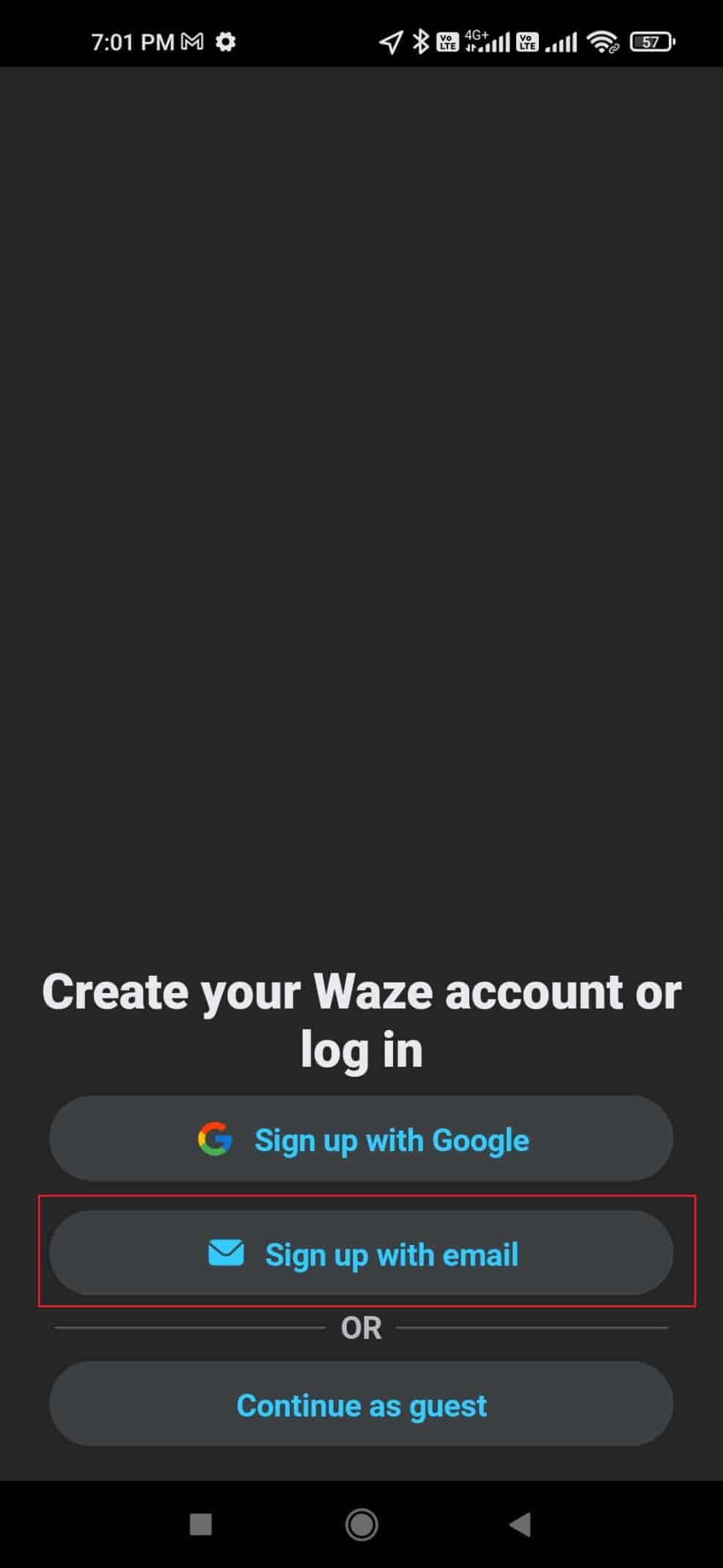 tap on signup with email
